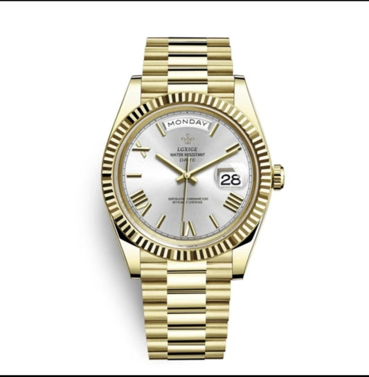 LGXIGE Day-Date Jewels President homage watch :Gold white dial